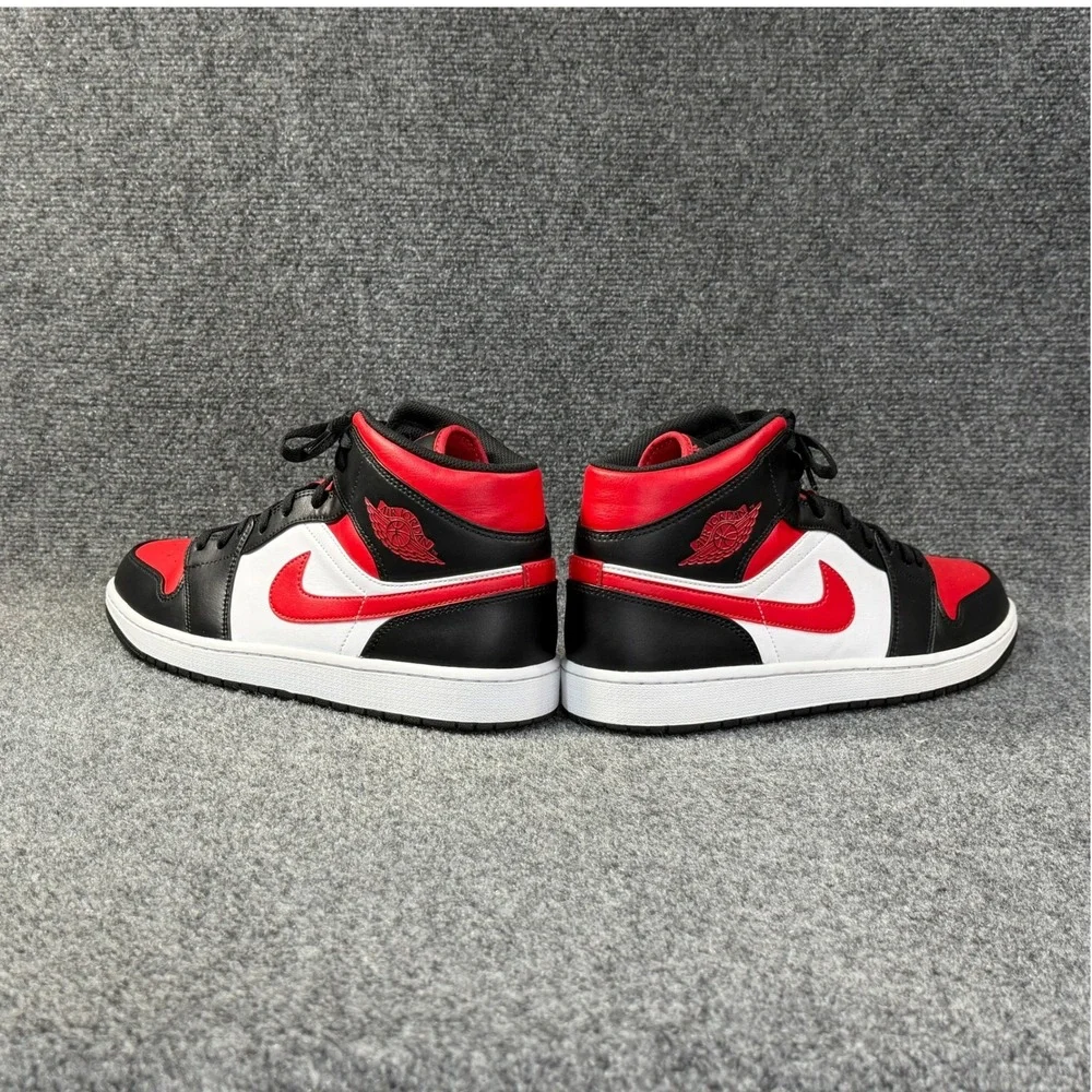 Jordan 1 Mid Basketball Shoes Men's 12 White Black Red Retro Athletic Sneakers